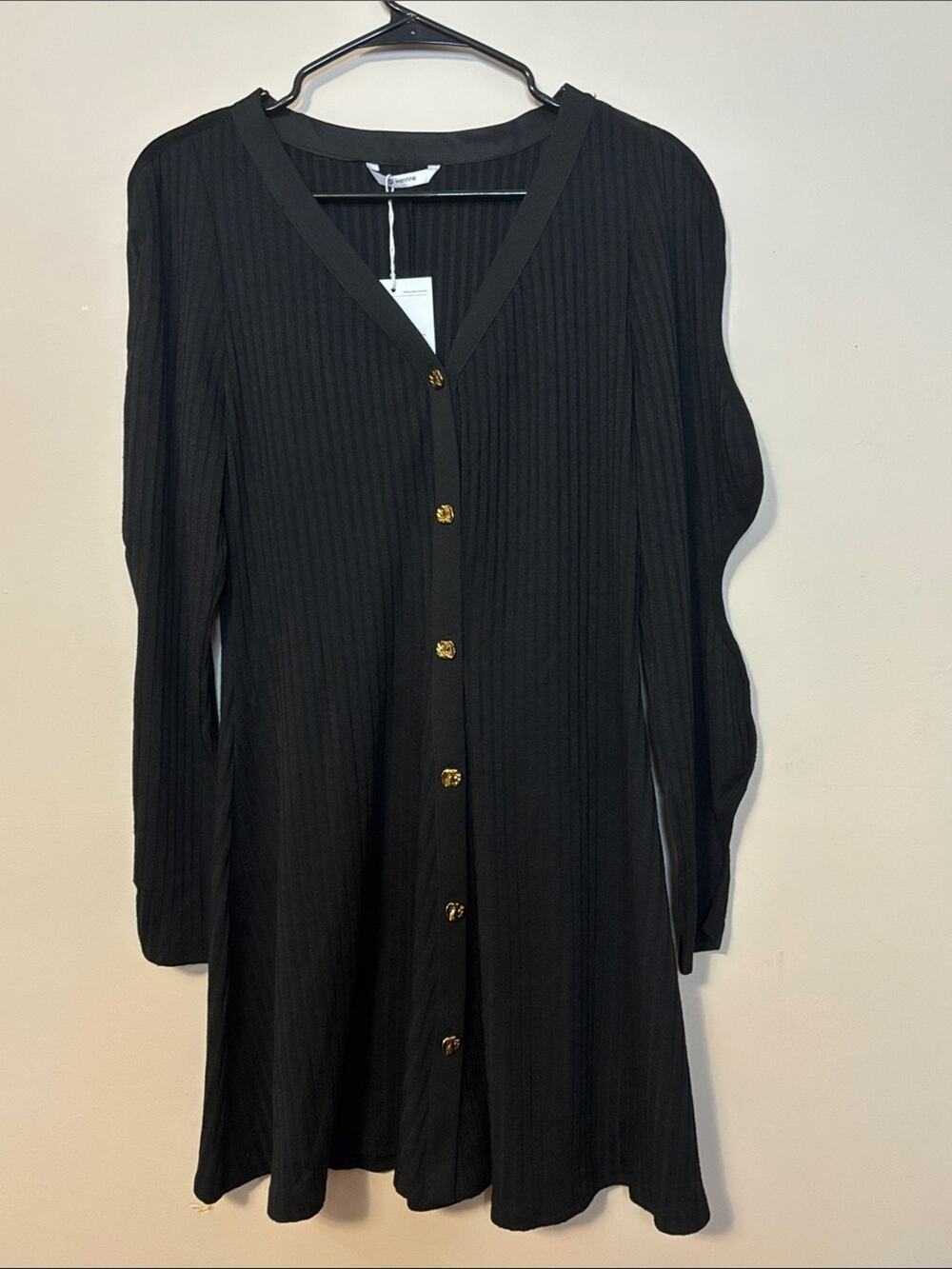 Black Button-Front A-Line Dress